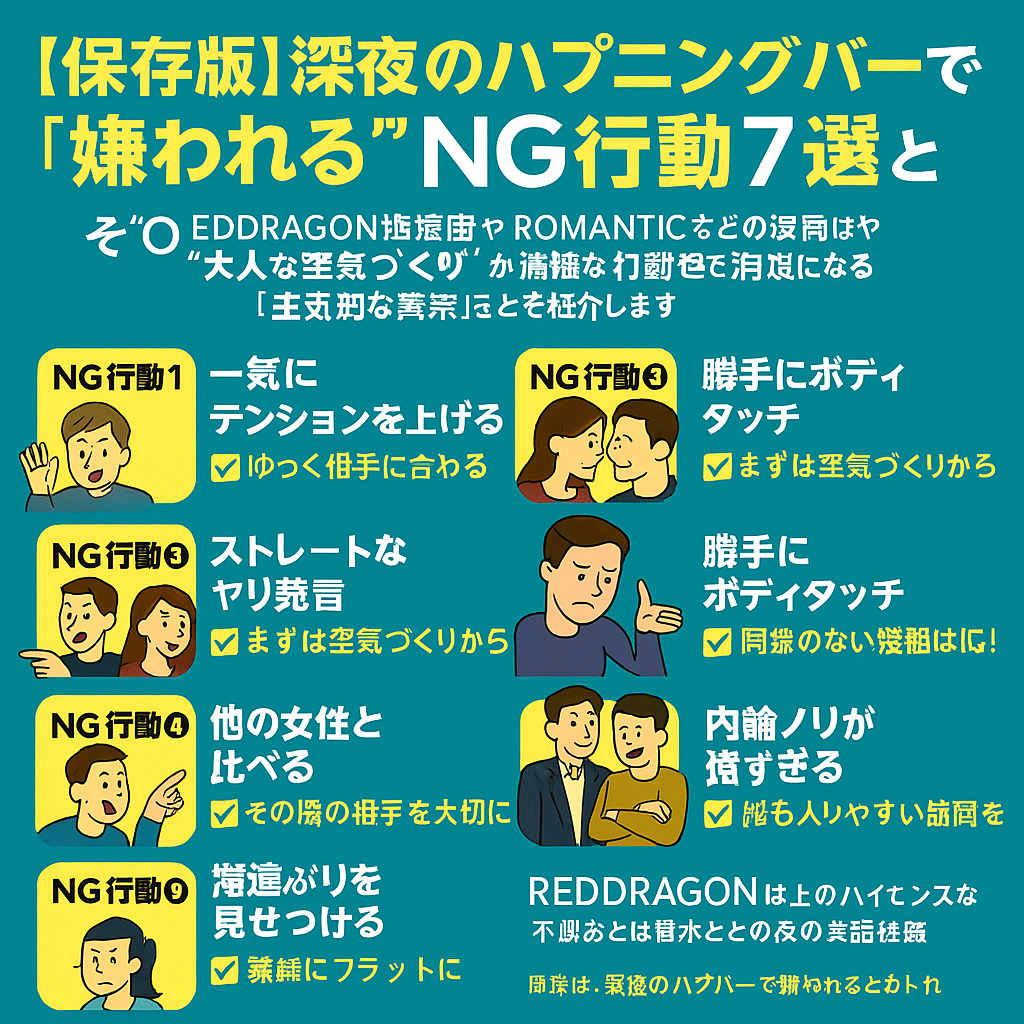 【保存版】深夜のハプニングバーで嫌われる!?
「場を冷ます」NG行動7選とその回避法